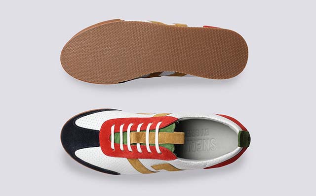 Grenson Sneaker 51 Womens Sneakers in Red/Green/White Leather/Suede GRS212359